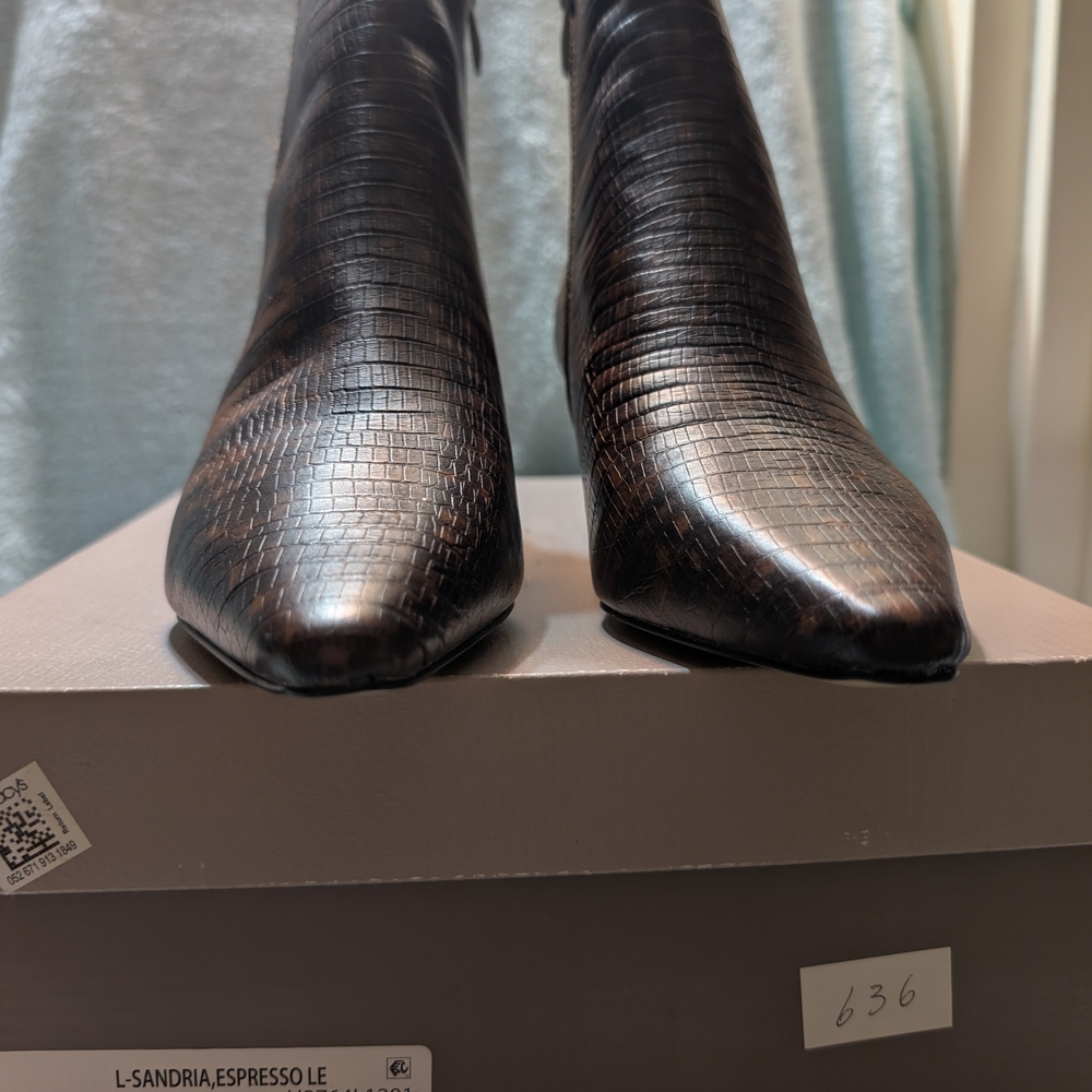 Franco Sarto Espresso Croc-Embossed Ankle Boots